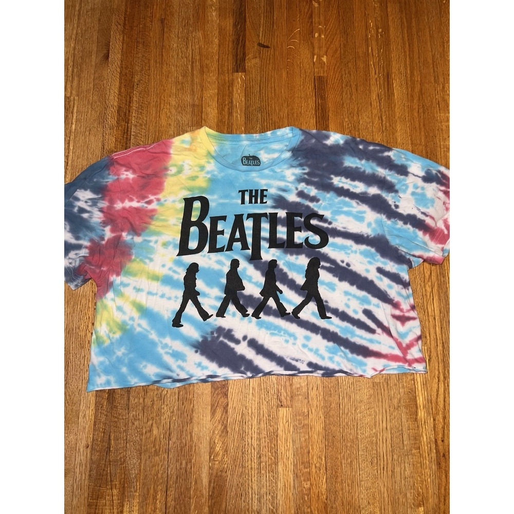 BEATLES Abbey Road T Shirt Large Womens CroppedTie Dye Colorful Lennon McCartney